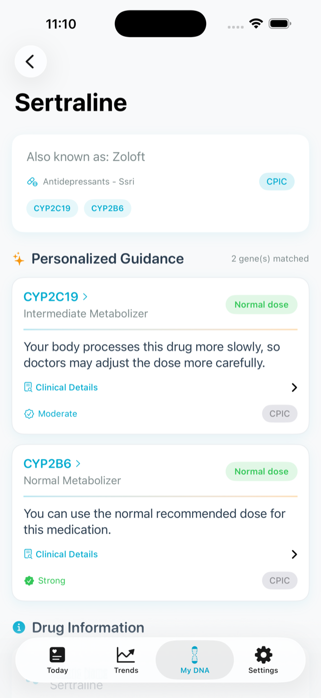 Personalized guidance for sertraline by gene