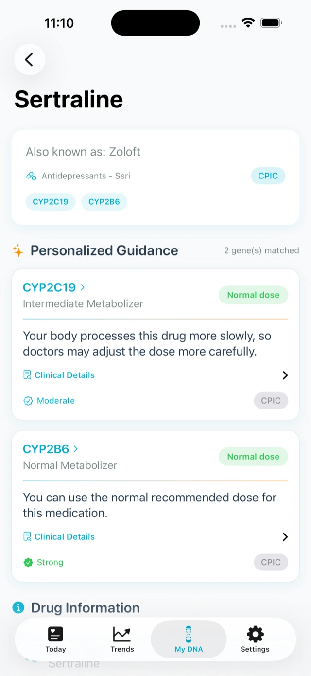 Personalized guidance for sertraline by gene